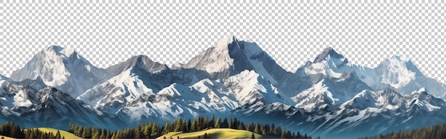 Snowy mountain peaks on a transparent background