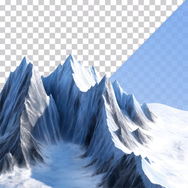 A snowy mountain with snow on his peak isolated on transparent background