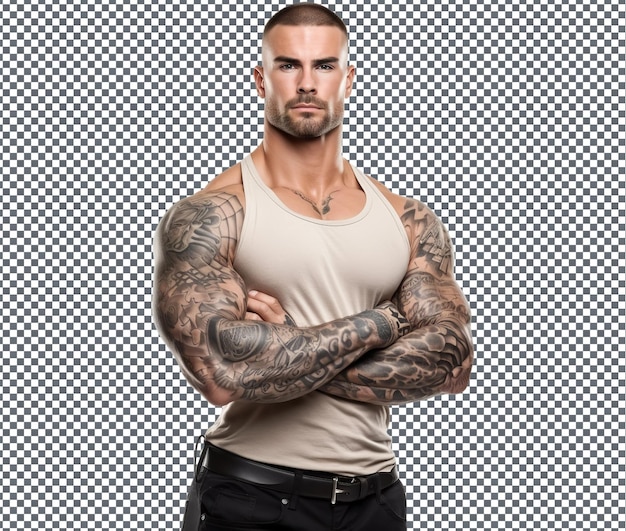 So beautiful powerful stylish bodybuilder isolated on transparent background