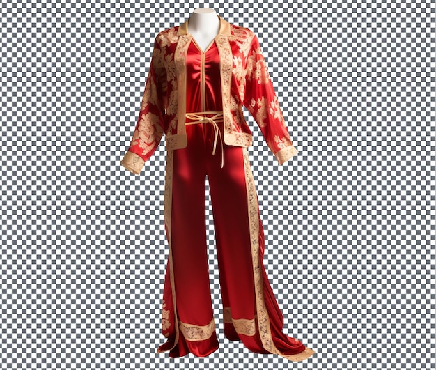 So beautiful Red and Gold Bridal Pajama Set isolated on transparent background