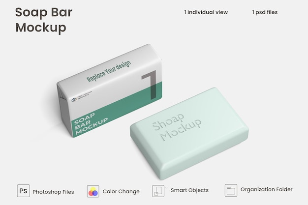 PSD soap bar with paper package mockup isometric view free psd