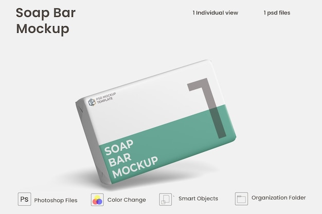 PSD soap bar with paper package mockup isometric view free psd