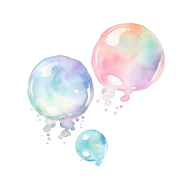 Soap bubbles isolated watercolor illustration