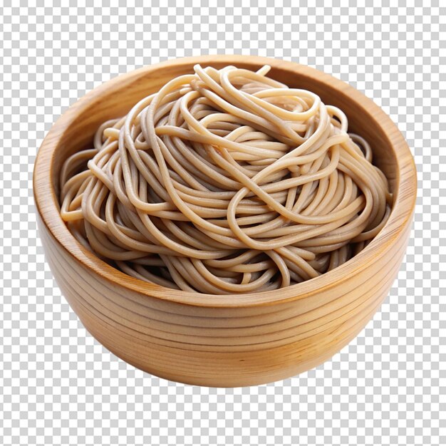 PSD soba noodles in a wooden bowl isolated white background