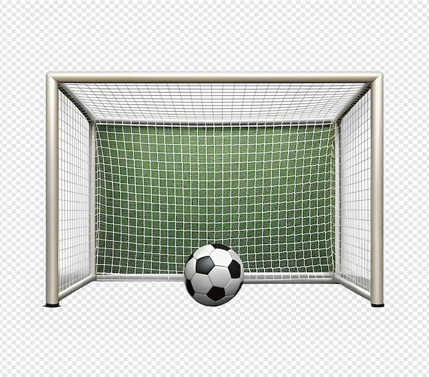 Soccer Ball in Front of Goal with Net on Green Turf Background