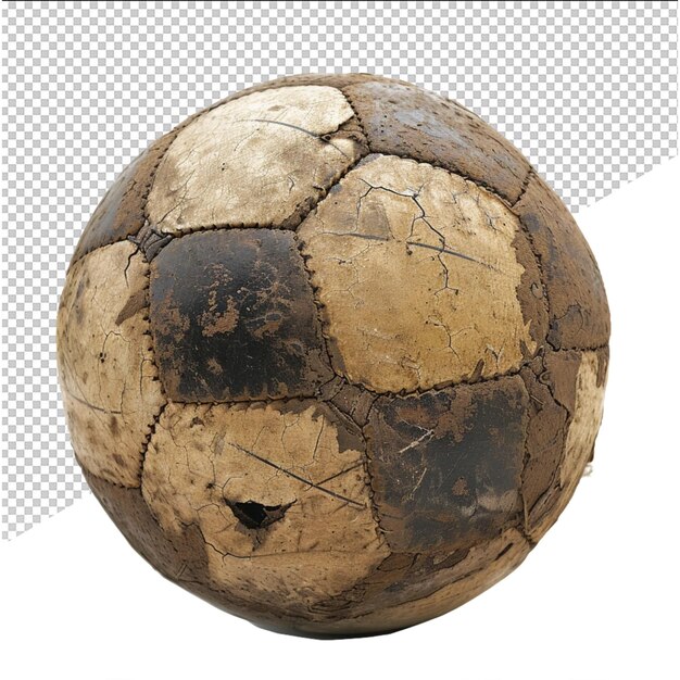 a soccer ball with a brown and white patch on it is shown in this photo