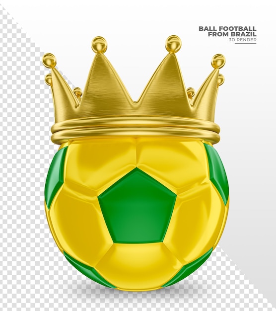 Soccer ball with crown and Brazil colors in 3d render realistic