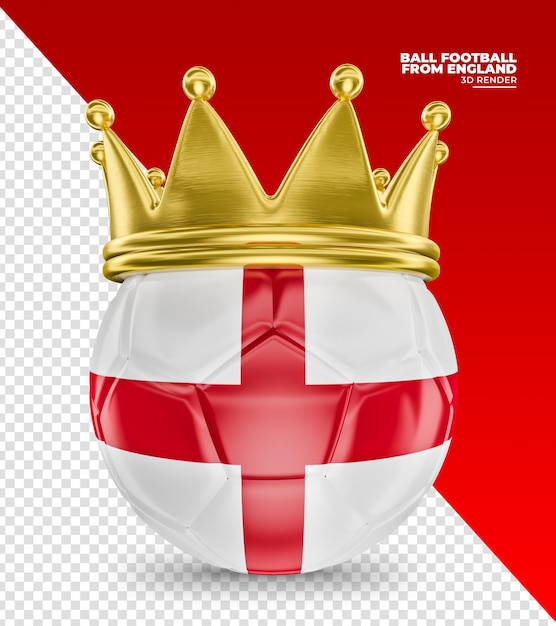 Soccer ball with crown and flag of England in 3d render realistic