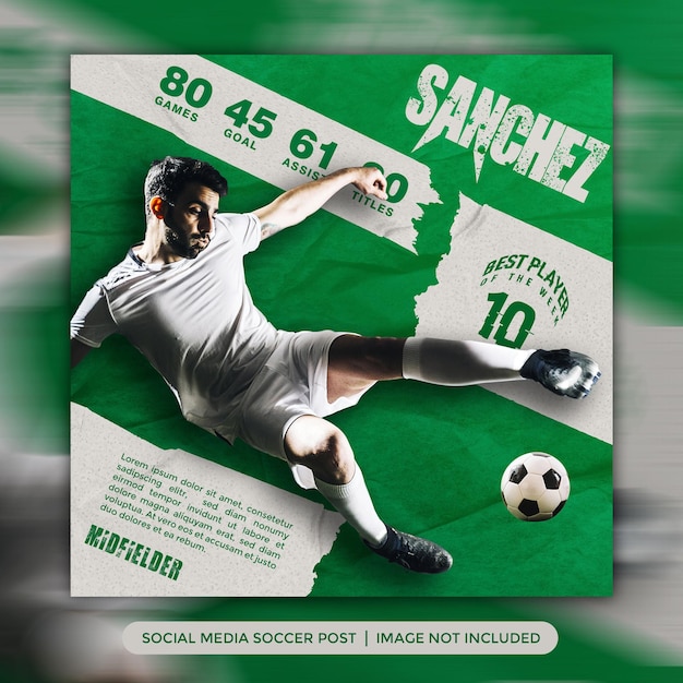 Soccer best player social media post or web banner soccer template design green background