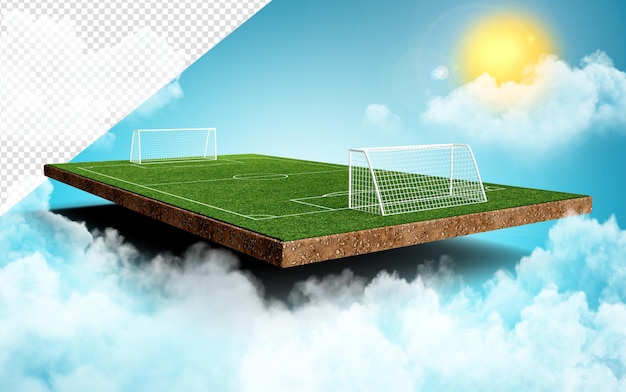 PSD soccer field green grass realistic imaginary soccer stadium and goalpost 3d rendering