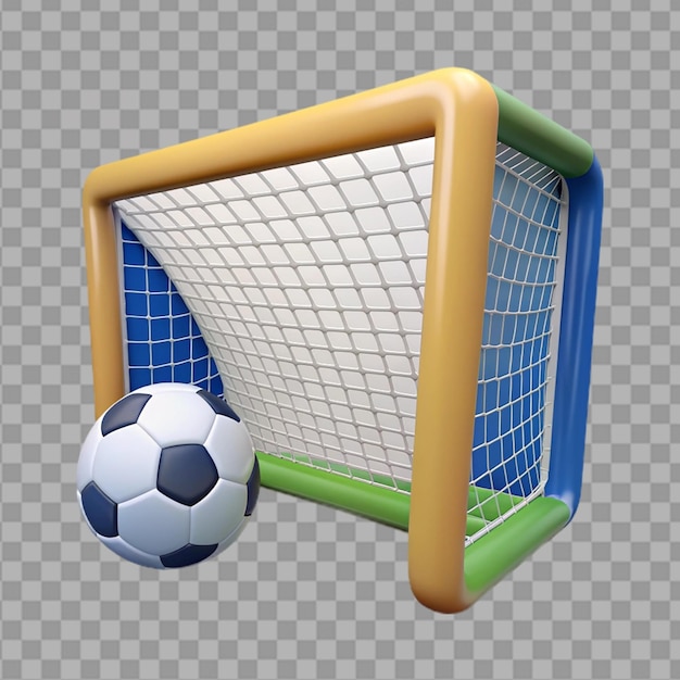 PSD soccer goal field with soccer ball front view on transparent background