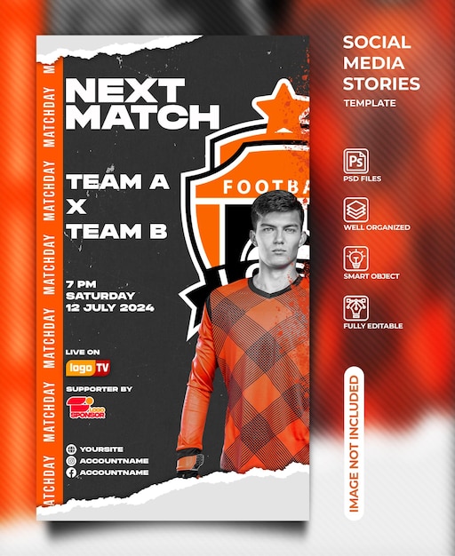 PSD soccer next match social media instagram stories template