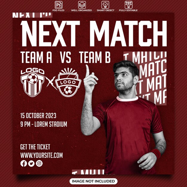 PSD soccer match social media post templates