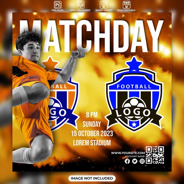 PSD soccer matchday instagram banner or social media post template