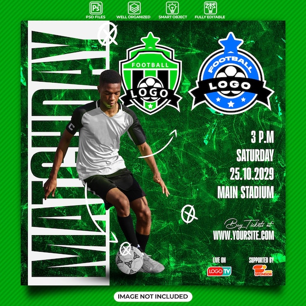 PSD soccer matchday social media banner or instagram post template