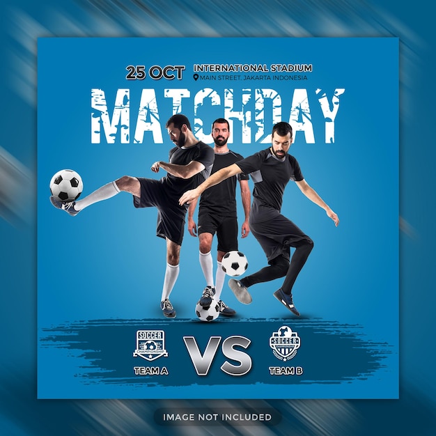 Soccer sports game day banner social media post blue design