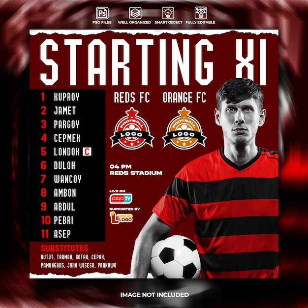 Soccer starting eleven social media flyer template