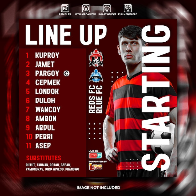 Soccer starting line up social media flyer template