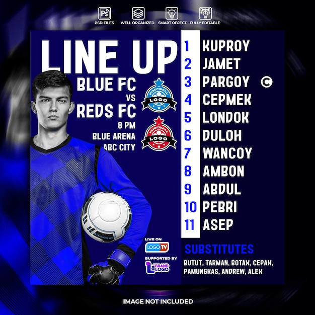 Soccer starting line up social media flyer template