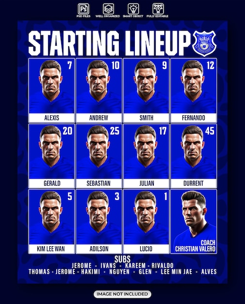 Soccer starting lineup poster design template