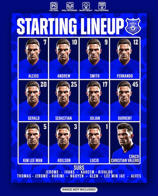 Soccer starting lineup poster design template