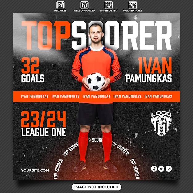 PSD soccer top scorer social media post templates