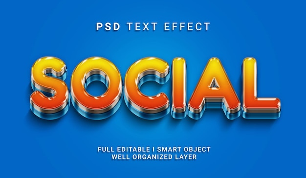 Social 3d style psd text effect