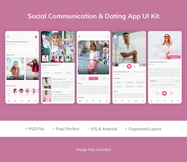 PSD social communication amp dating app ui kit