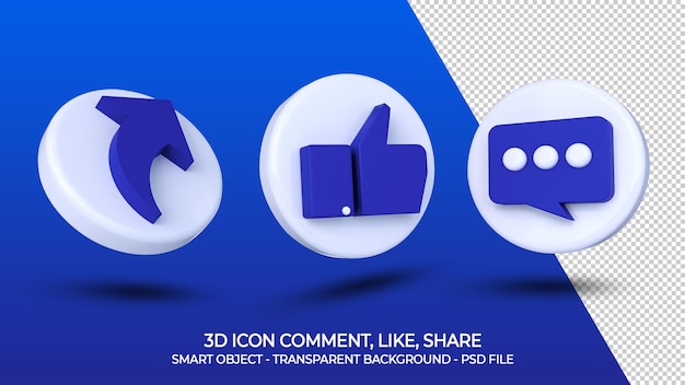 Social media 3d icon comment like share isolated