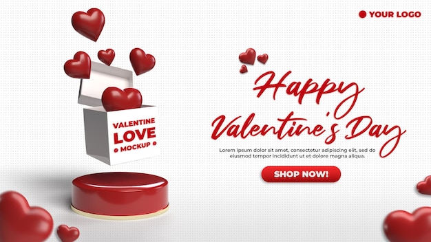 Social media 3d website Banner valentine advertisement mockup