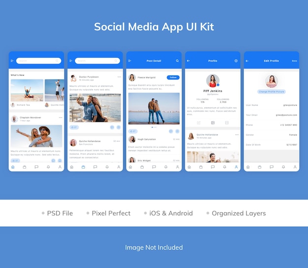 PSD social media app ui kit