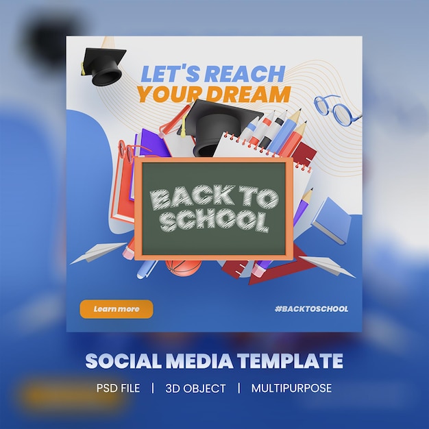 Social media back to school 3d illustration Premium PSD