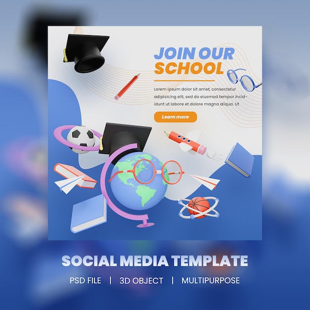 Social media back to school 3d illustration Premium PSD