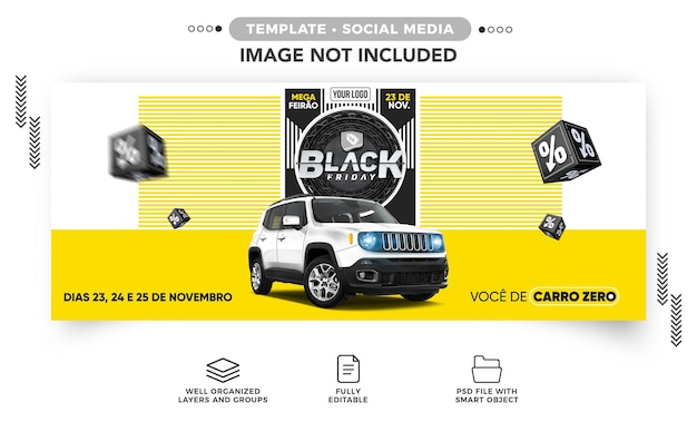 Social media banner Black friday mega new car fair in brazil