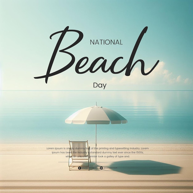 A social media banner or poster for beach day with a blue sky and the beach in the background