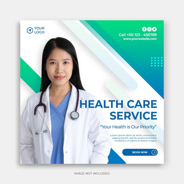 Social media banner template with clean and modern concept of hospital or healthcare service ads