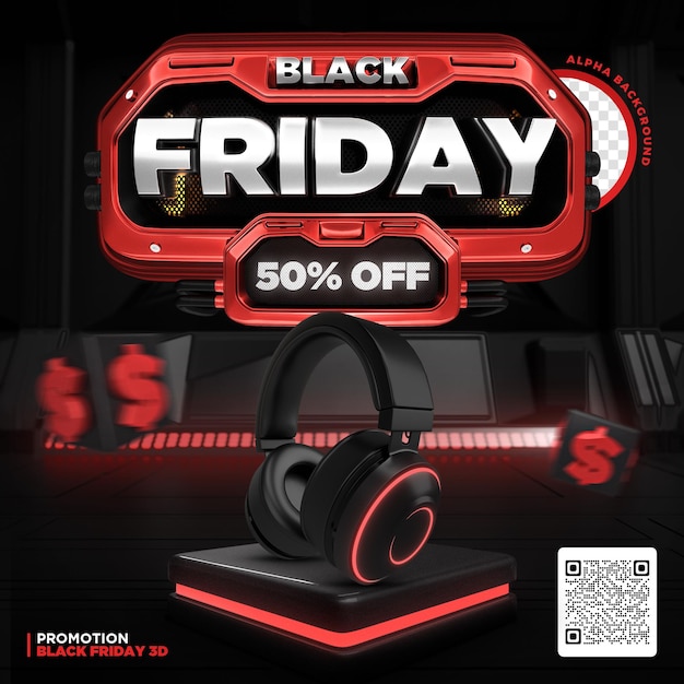 Social Media Black Friday 50 off Promotion Instagram Post Template 3D Render