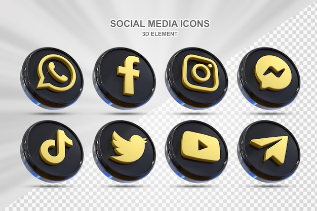 Social media black icons 3D pack with facebook instagram twitter tiktok youtube logos