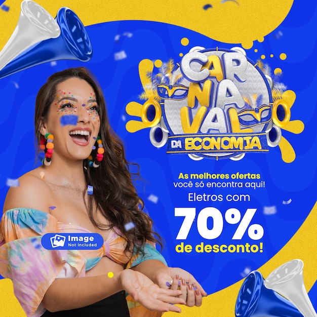 Social Media carnival of offers in 3d for marketing campaign in portuguese