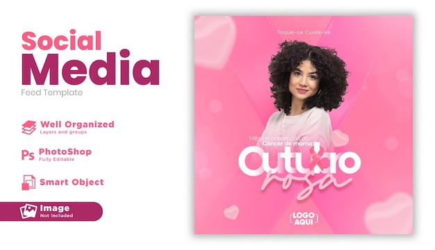 Social media feed instagram template october pink