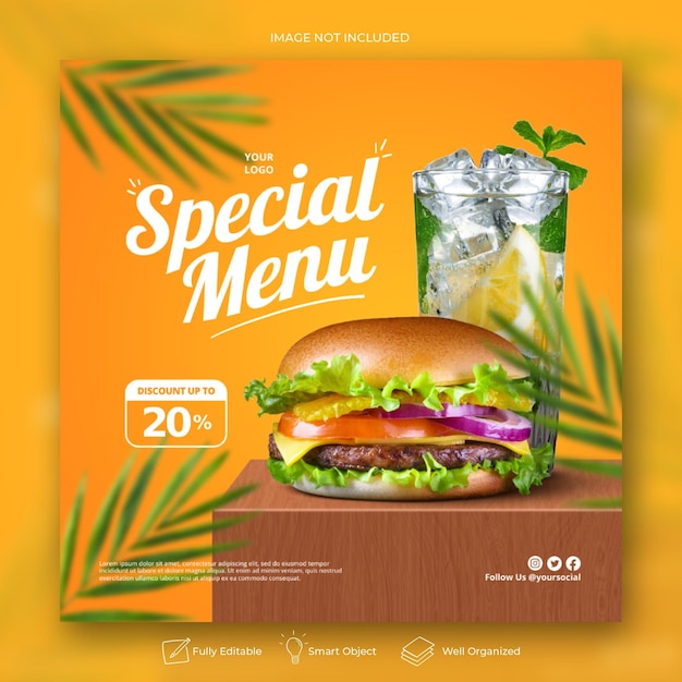 Social media food promotion instagram and facebook post banner flyer design template