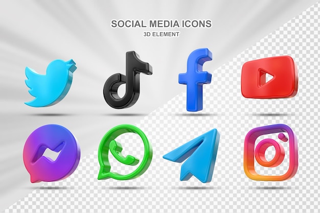 Social media gold icons 3D pack with facebook instagram twitter tiktok youtube logos