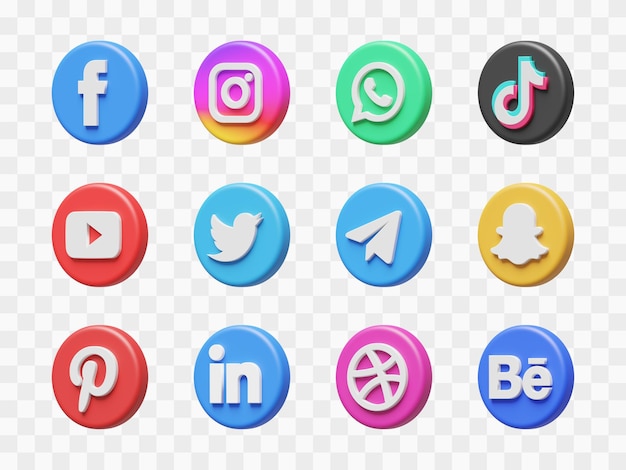 Social Media Icon Collection In 3D Render