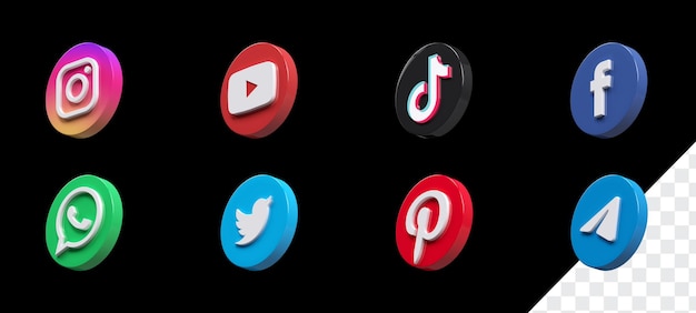 Social media icon high resolution 3d render set in top view