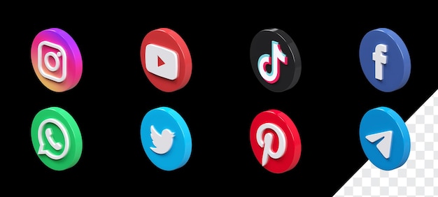 Social media icon high resolution 3d render set in top view