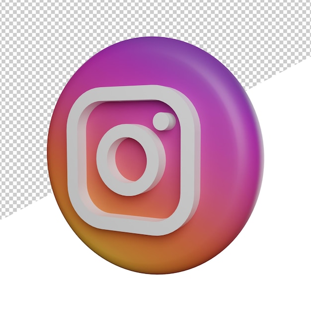 Social media icon round instagram side view 3d illustration rendering transparent background