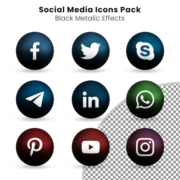 Social Media Icons Pack Black Metalic Effects Sphere