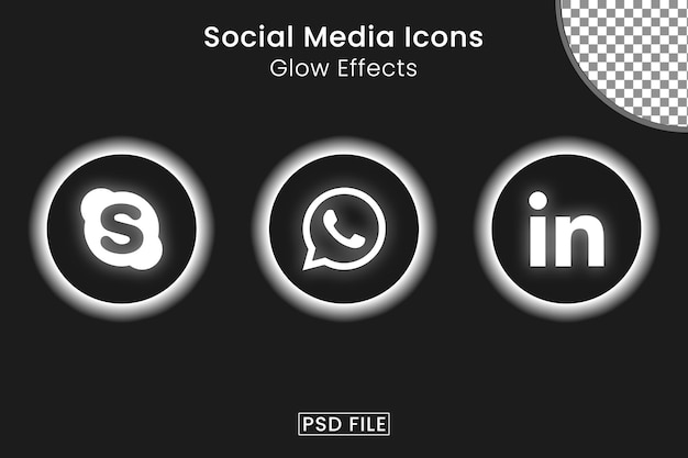 Social Media Icons Pack With Glow Effects