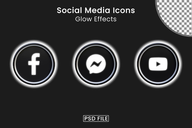 Social Media Icons Pack With Glow Effects