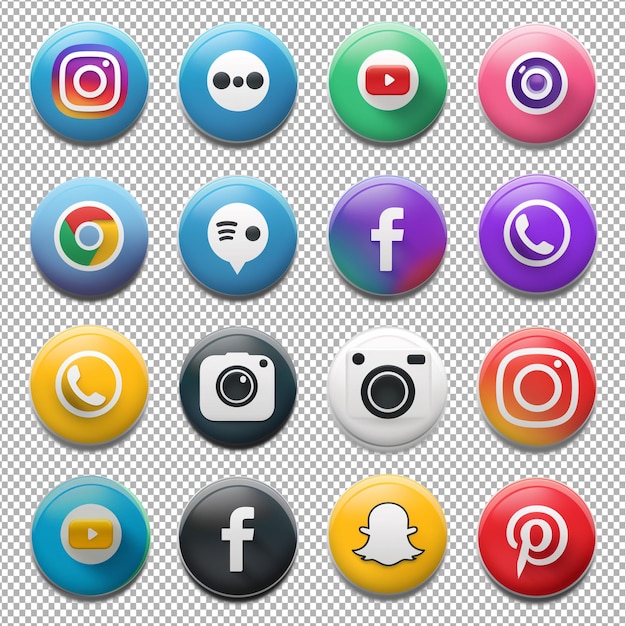 social media icons set on transparent background